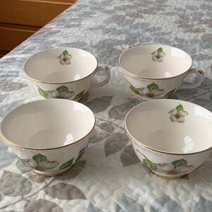 Floral White and Green Teacup Set of 4